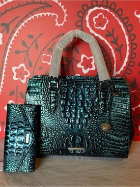 Brahmin Small Finley Blue patina And Matching Veronica wallet SET NWT